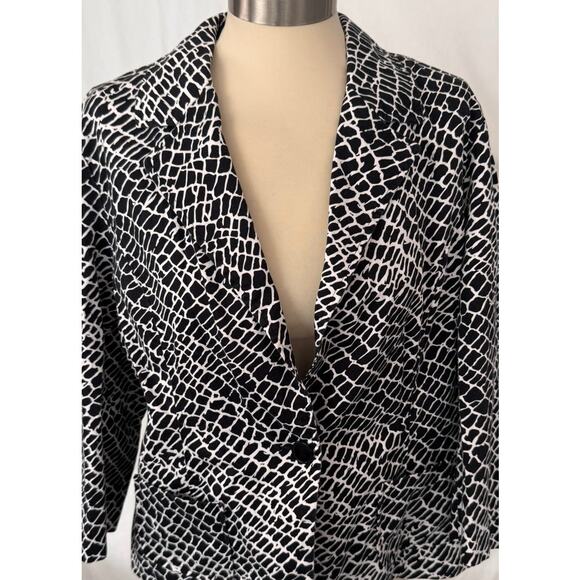 Harve Benard Large One Button Jacket Blazer White Black Reptile Print - Picture 2 of 8